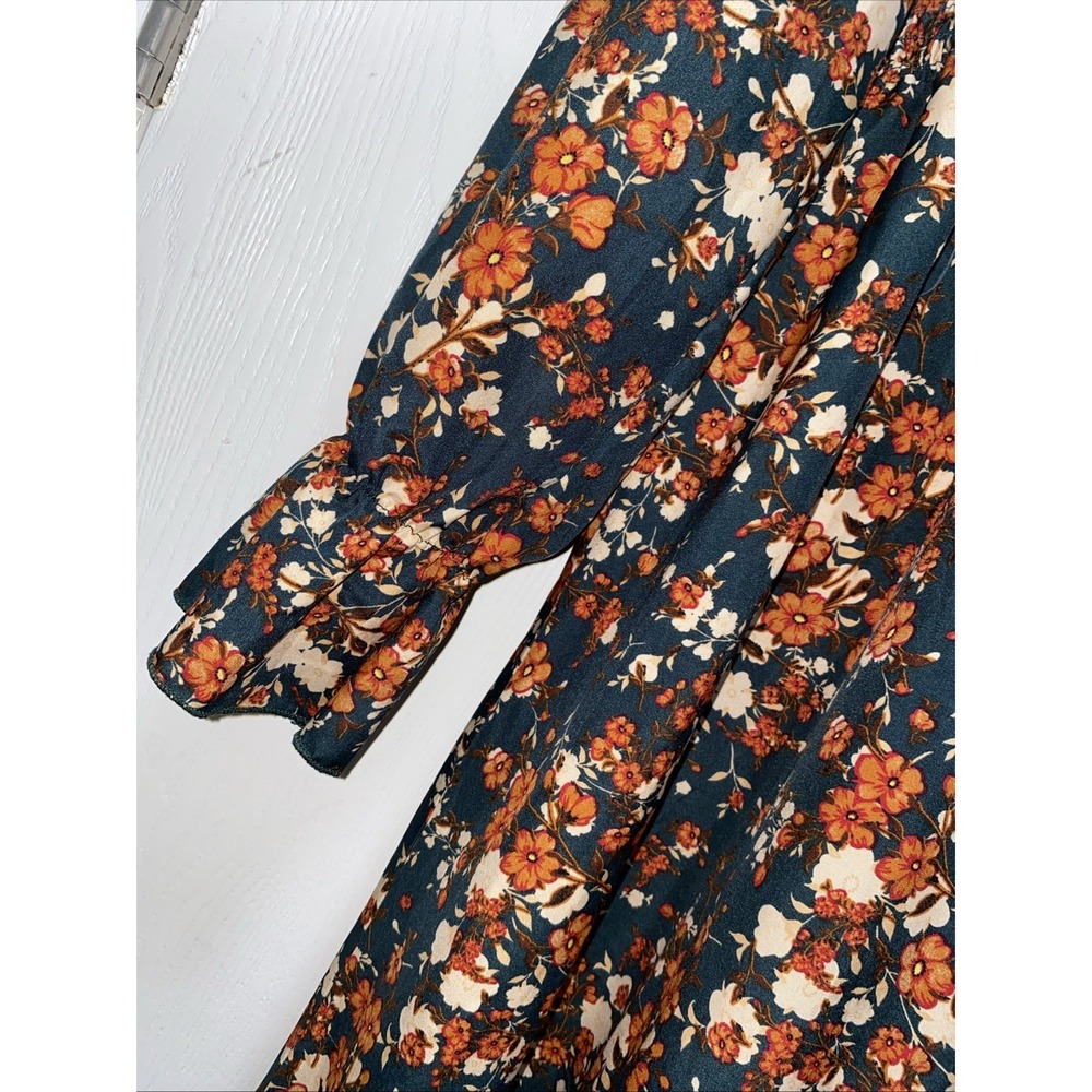 Boho Floral Midi Dress Women's Large Cottagecore Prairie Fall Dress - Picture 4 of 10